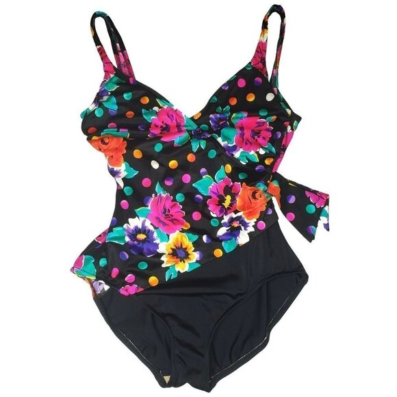 𝅺VTG Catalina Floral Full Piece Bathing Suit One Piece Layered size 12 Retro - Picture 1 of 9